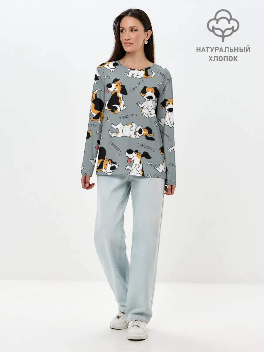 Лонгслив женский. Хлопок / Собаки Бигли