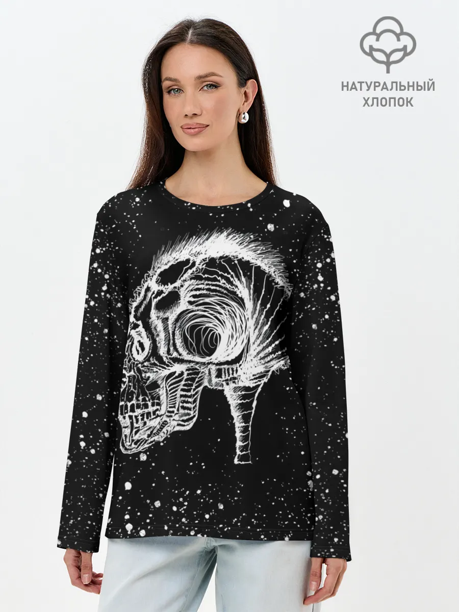 Лонгслив женский. Хлопок / Череп Зверь и Брызги