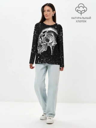 Лонгслив женский. Хлопок / Череп Зверь и Брызги