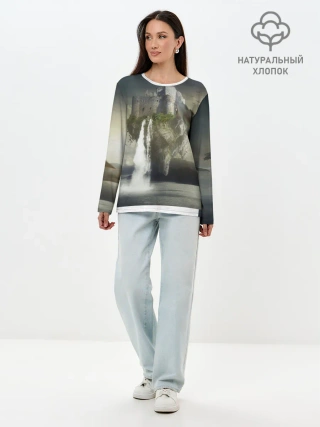 Лонгслив женский. Хлопок / Парящий замак