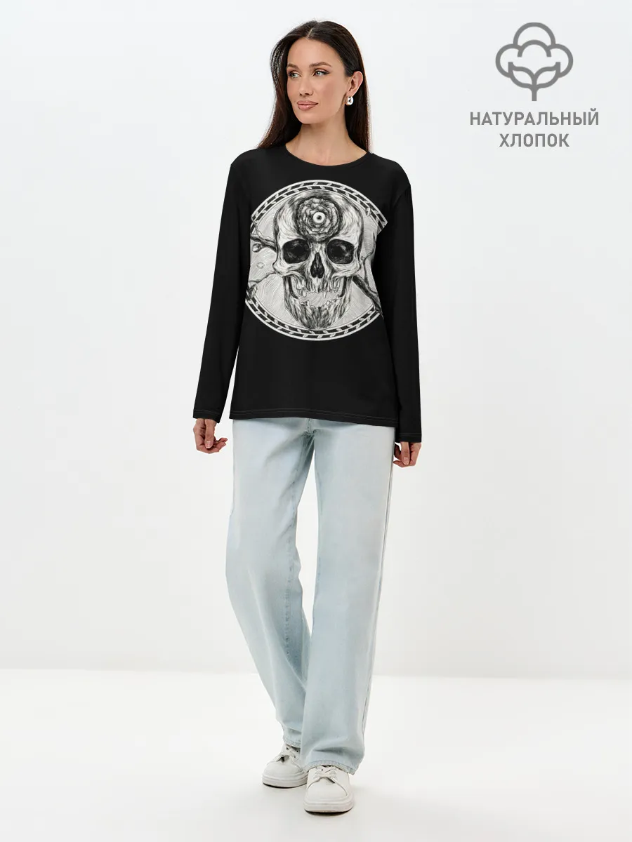 Лонгслив женский. Хлопок / Череп Глаз и Ветвь