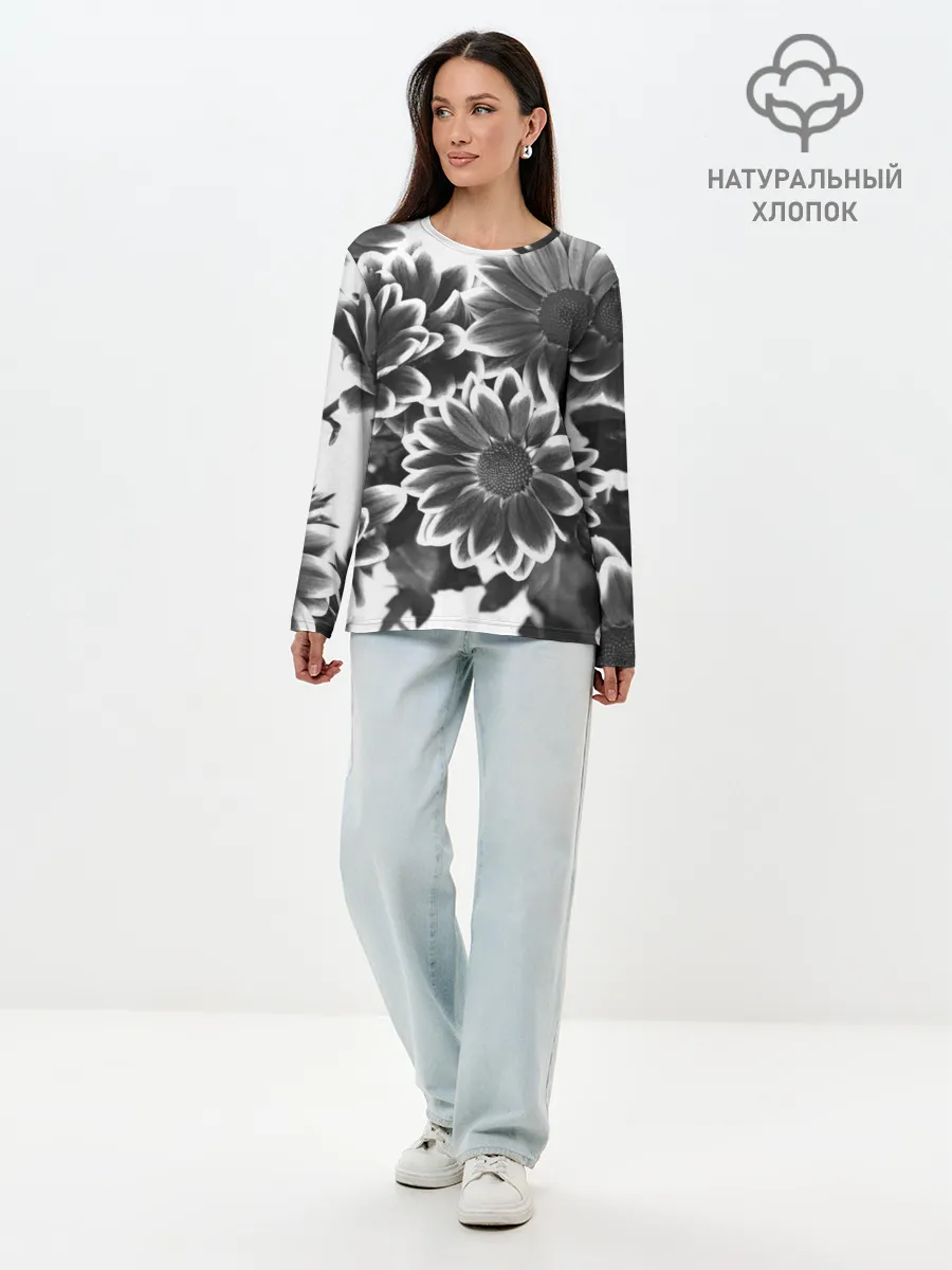 Лонгслив женский. Хлопок / Цветочный Узор