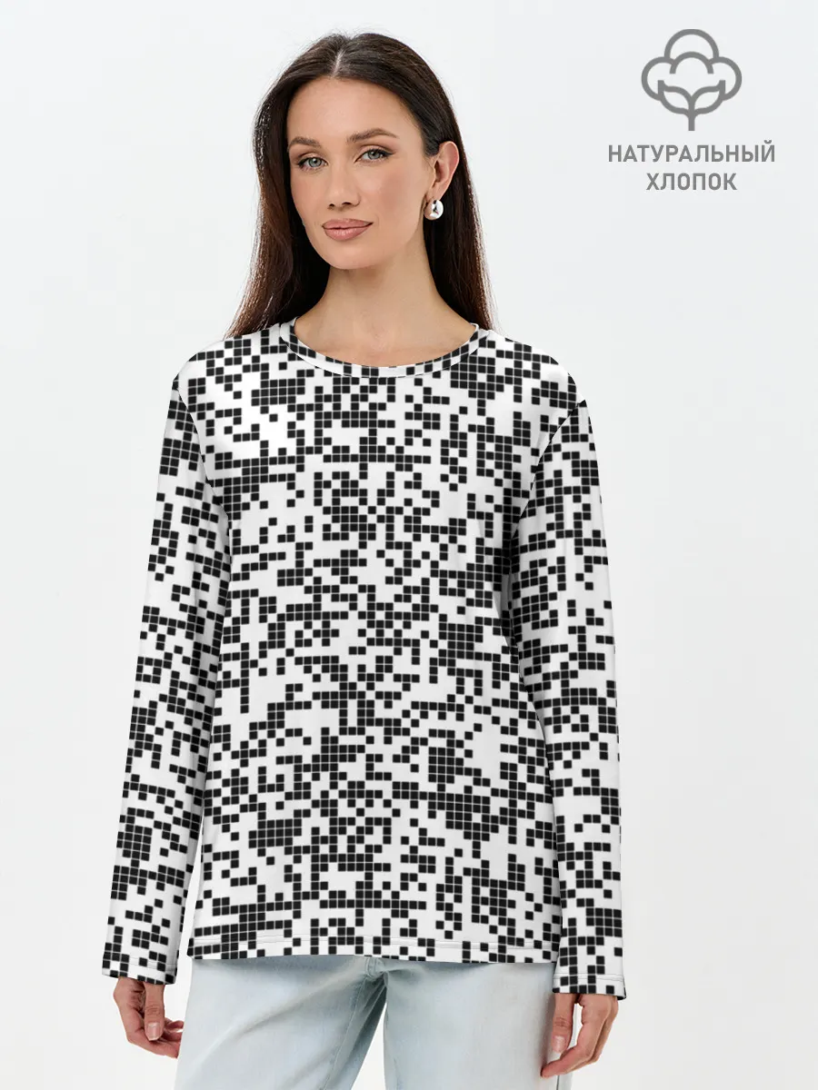 Лонгслив женский. Хлопок / Пиксельный Узор