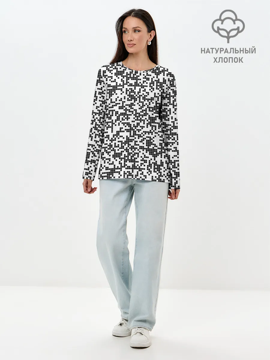 Лонгслив женский. Хлопок / Пиксельный Узор