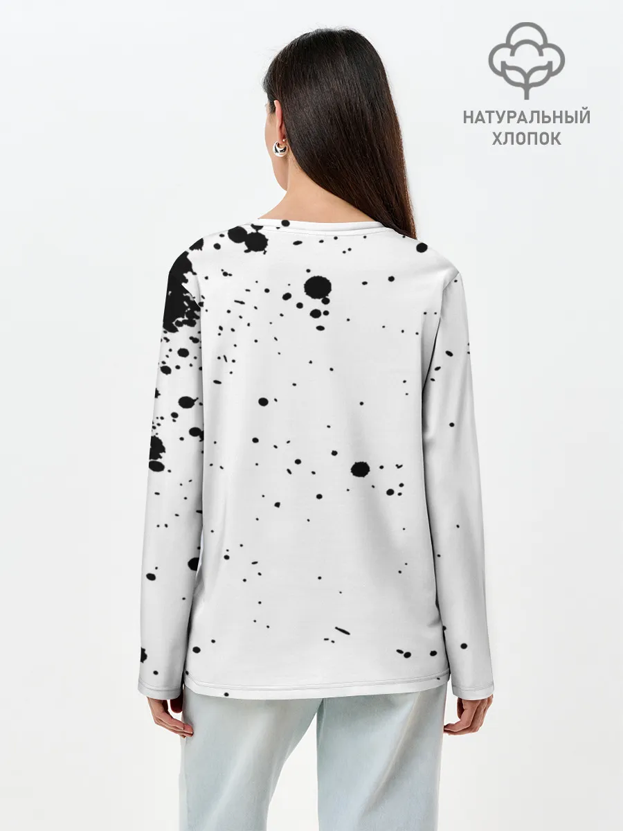Лонгслив женский. Хлопок / Черные быки брызги Чёрный клевер