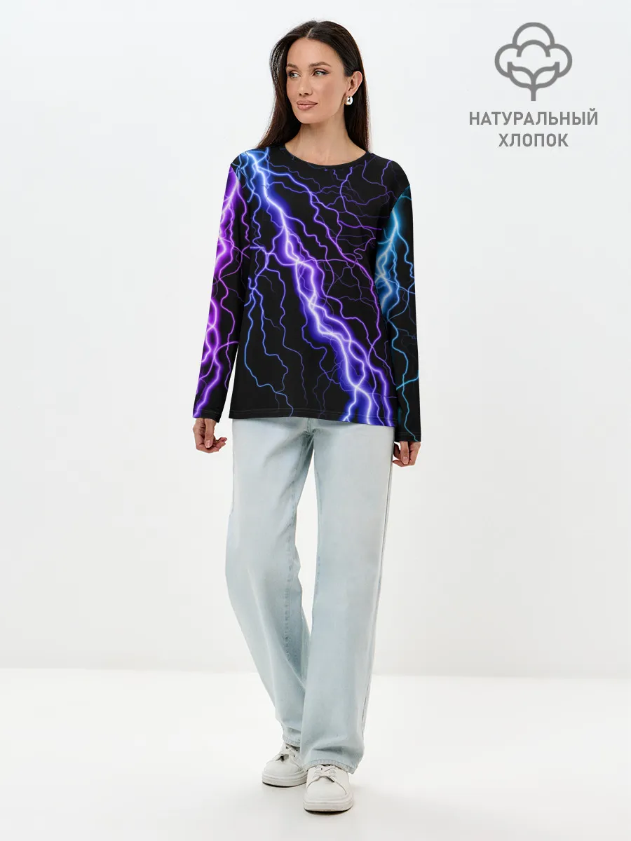 Лонгслив женский. Хлопок / НЕОНОВАЯ МОЛНИЯ / ГРОЗА