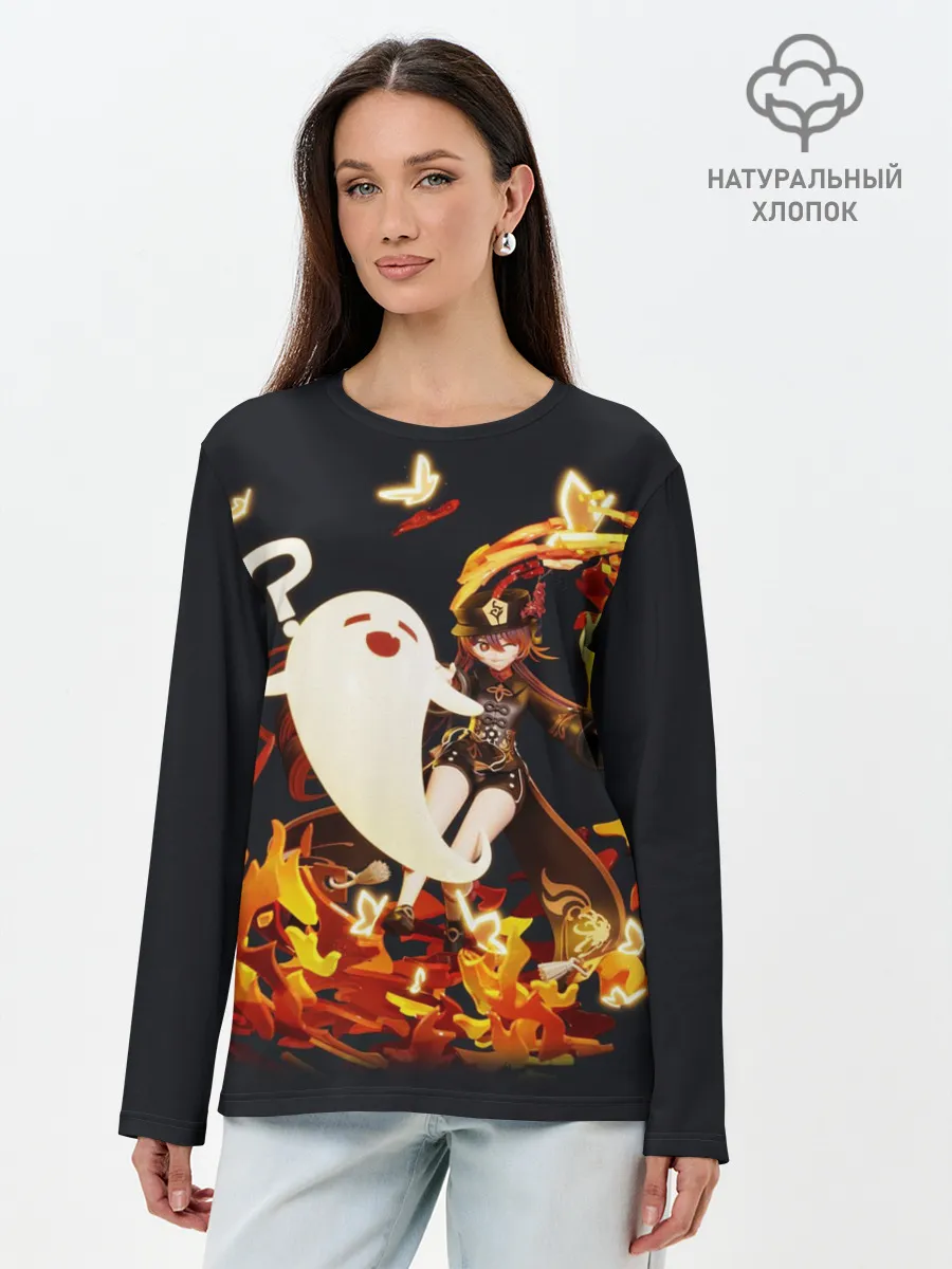 Лонгслив женский. Хлопок / GENSHIN IMPACT / HU TAO