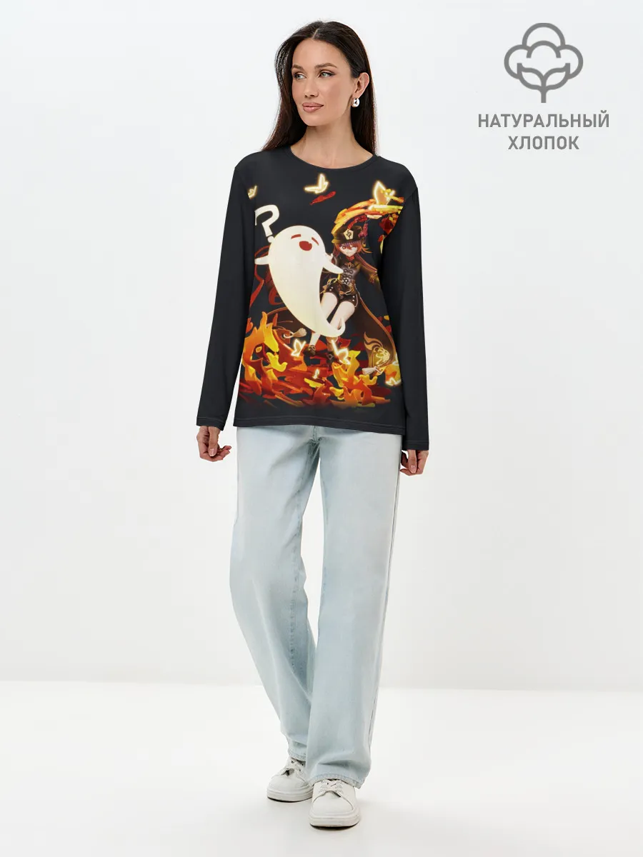 Лонгслив женский. Хлопок / GENSHIN IMPACT / HU TAO