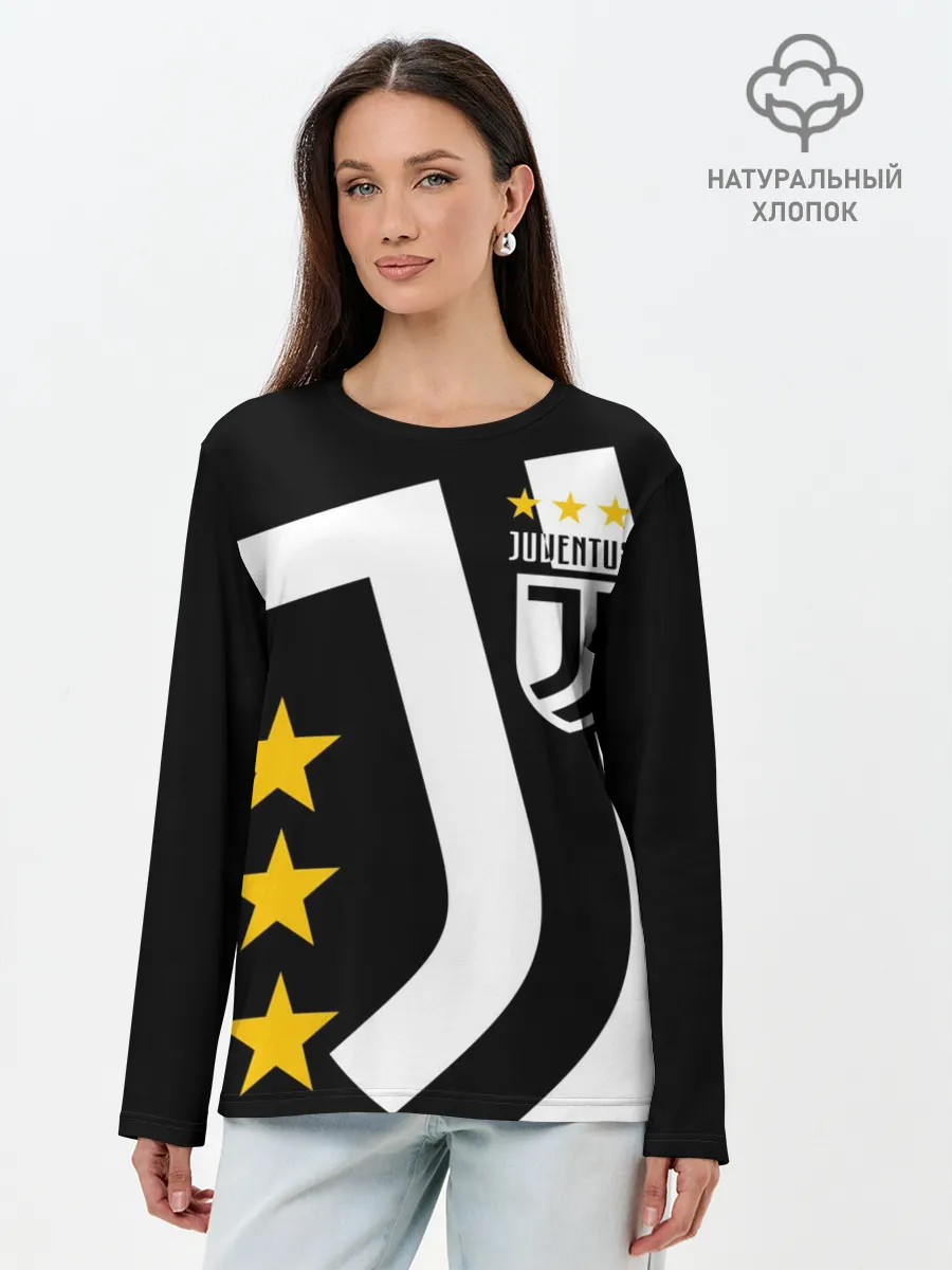 Лонгслив женский. Хлопок / JUVENTUS / ЮВЕНТУС / ЗВЕЗДЫ