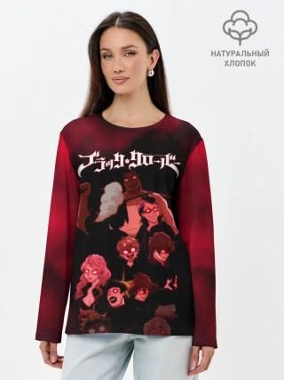 Лонгслив женский. Хлопок / Черные быки демонические глаза