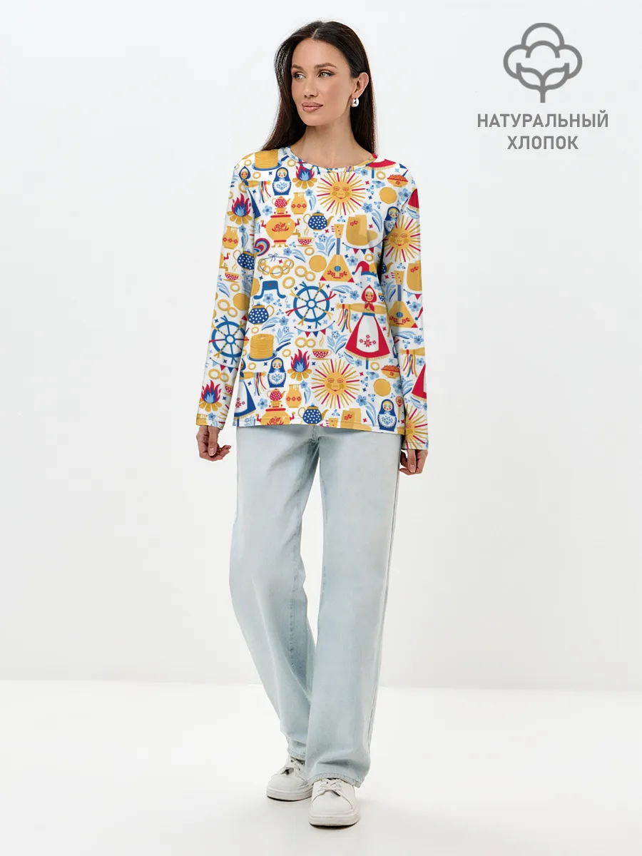 Лонгслив женский. Хлопок / Славянская символика