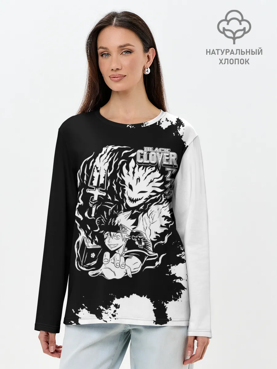 Лонгслив женский. Хлопок / Чёрный клевер Аста и демон Либе