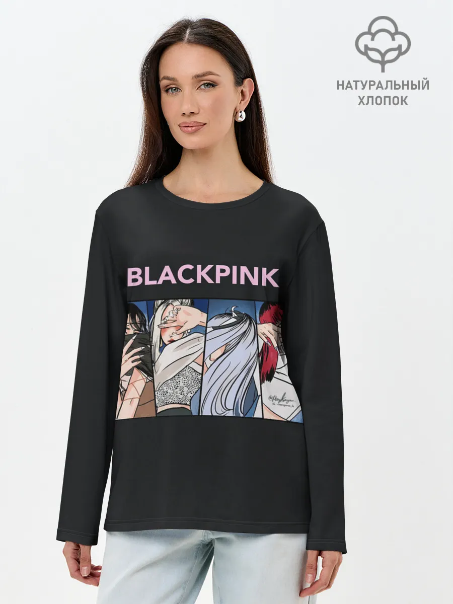 Лонгслив женский. Хлопок / Hide eyes | Blackpink
