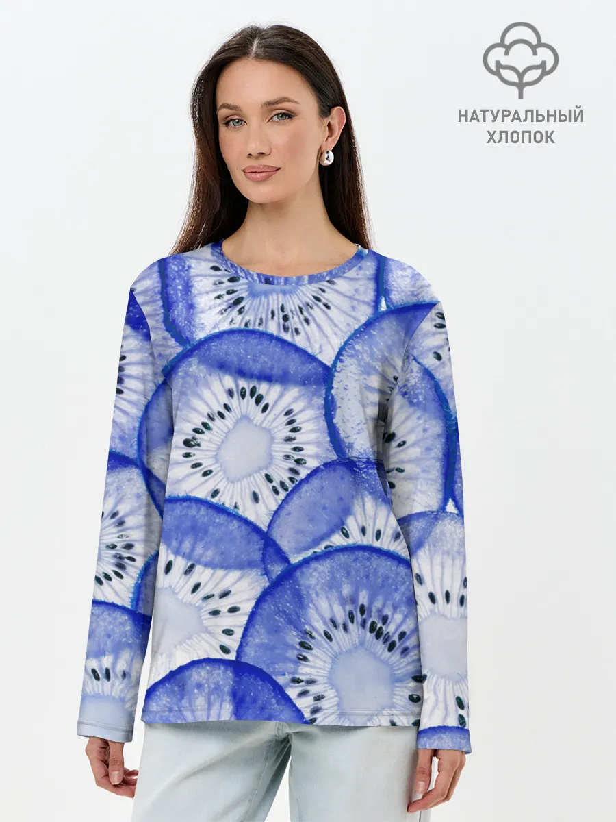 Лонгслив женский. Хлопок / Синий Киви