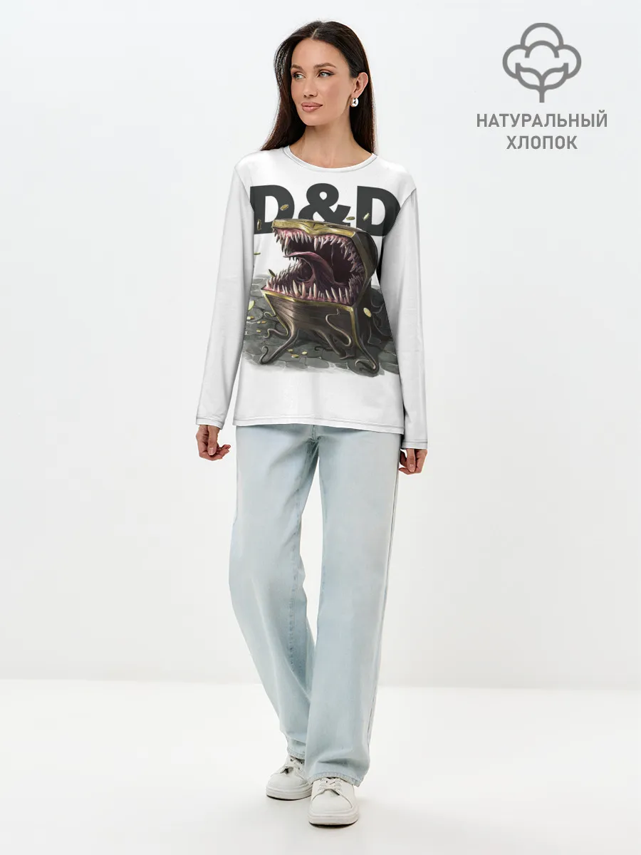 Лонгслив женский. Хлопок / D&D | Мимик-сундук | ДнД