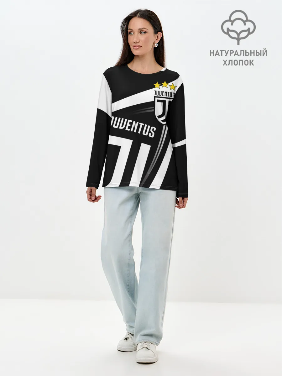Лонгслив женский. Хлопок / JUVENTUS / ЮВЕНТУС / ПОЛОСЫ