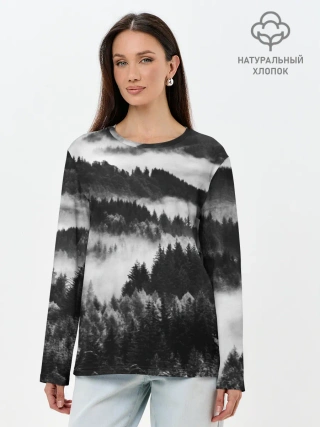 Лонгслив женский. Хлопок / ТУМАННЫЙ ЛЕС / МРАЧНЫЙ ЛЕС