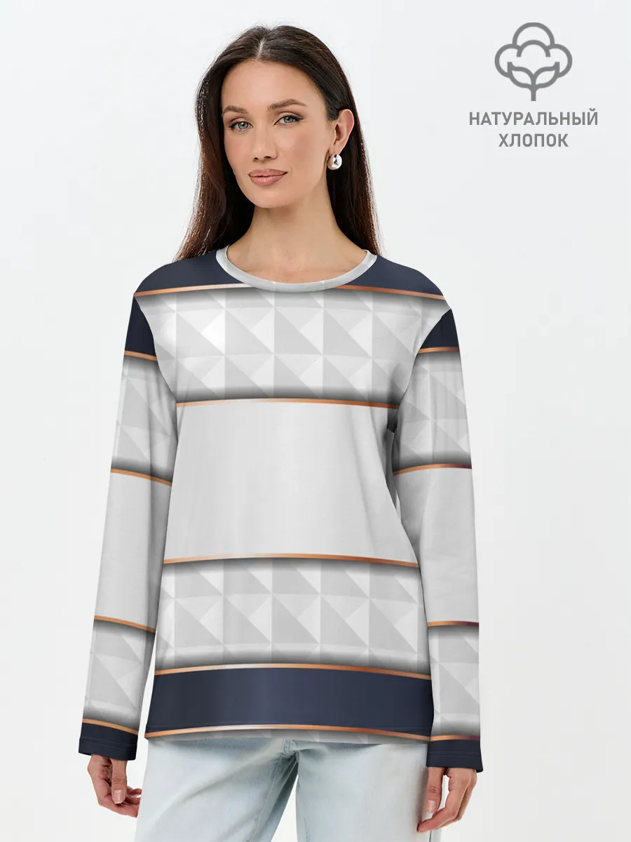 Лонгслив женский. Хлопок / White 3d lines