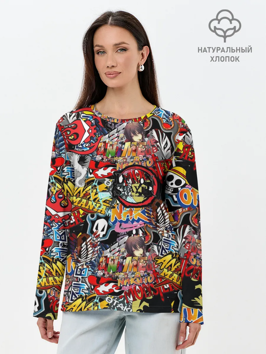 Лонгслив женский. Хлопок / Логотипы Аниме Мультиков