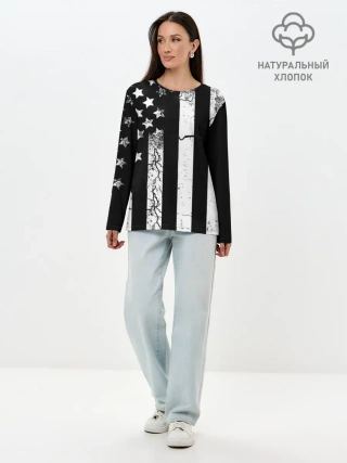 Лонгслив женский. Хлопок / ЗВЕЗДНО-ПОЛОСАТЫЙ