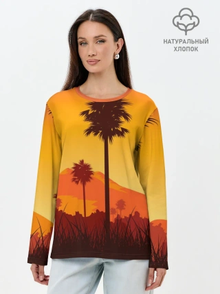 Лонгслив женский. Хлопок / Лето, Пальмы, вечер