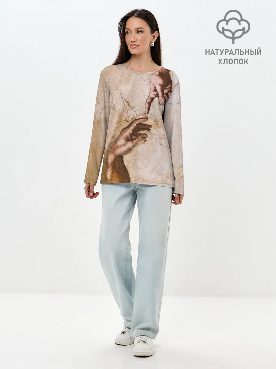 Лонгслив женский. Хлопок / Микеланджело сотворение Адама