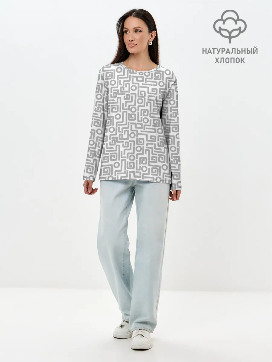 Лонгслив женский. Хлопок / Геометрический лабиринт