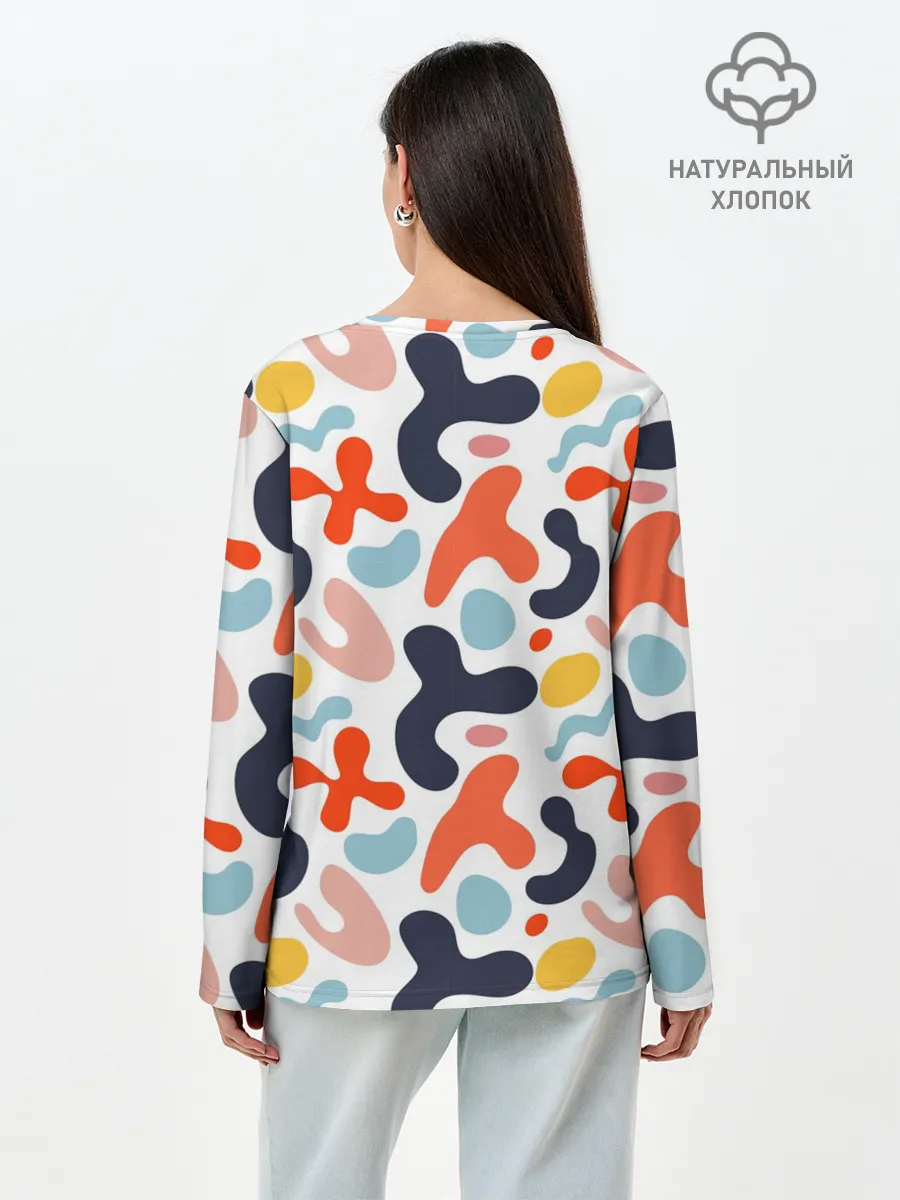 Лонгслив женский. Хлопок / Абстрактные цветные пятна