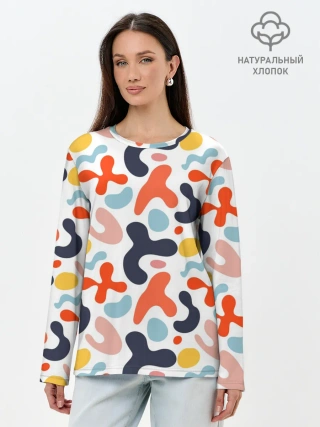 Лонгслив женский. Хлопок / Абстрактные цветные пятна