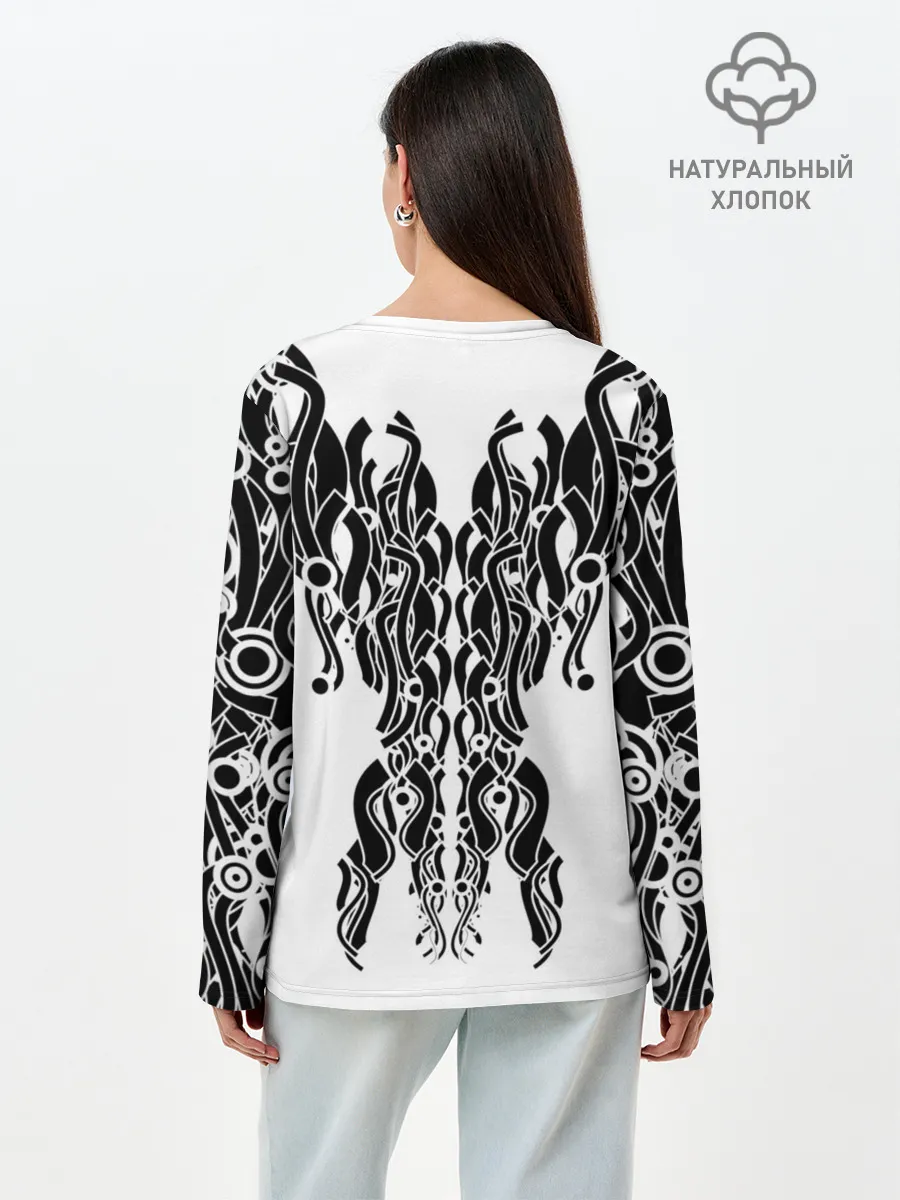 Лонгслив женский. Хлопок / абстракция, круги, линии,