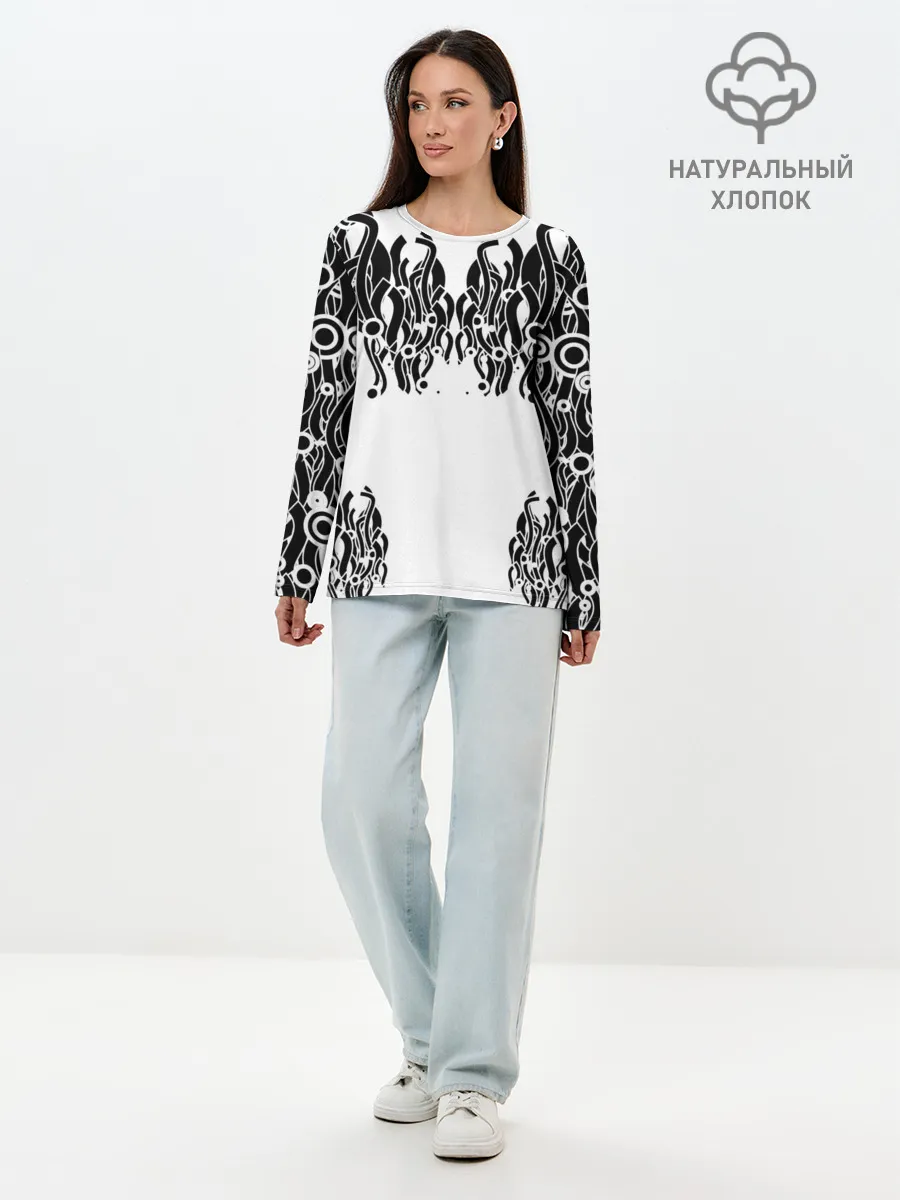 Лонгслив женский. Хлопок / абстракция, круги, линии,