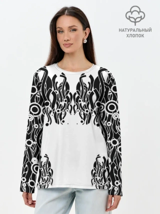 Лонгслив женский. Хлопок / абстракция, круги, линии,