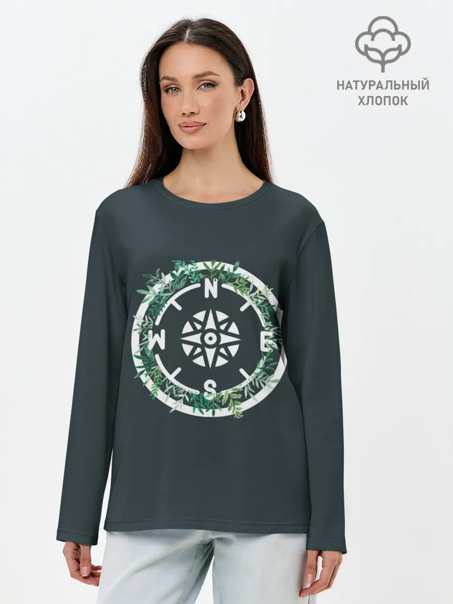Лонгслив женский. Хлопок / Старый компас