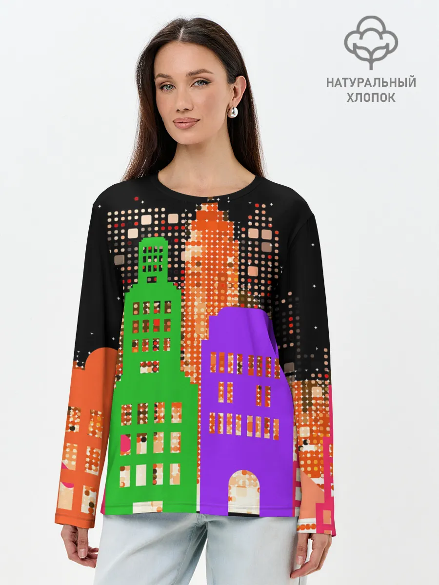 Лонгслив женский. Хлопок / Ночной Город
