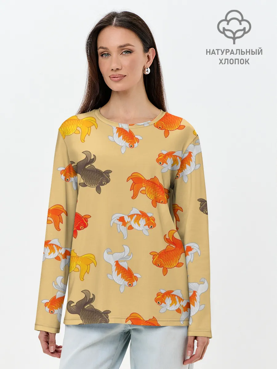 Лонгслив женский. Хлопок / Рыбки