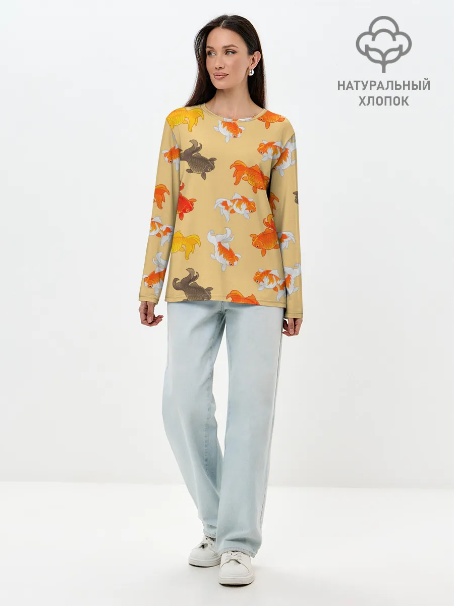 Лонгслив женский. Хлопок / Рыбки