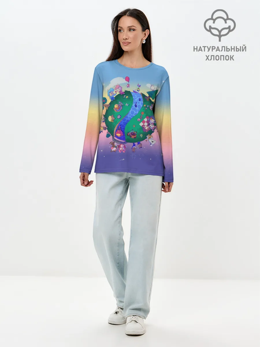Лонгслив женский. Хлопок / Animal crossing world