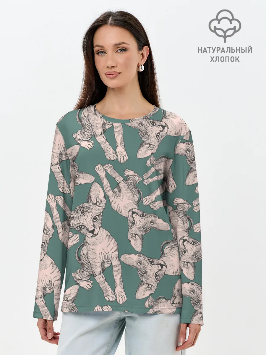 Лонгслив женский. Хлопок / Котёнок сфинкса