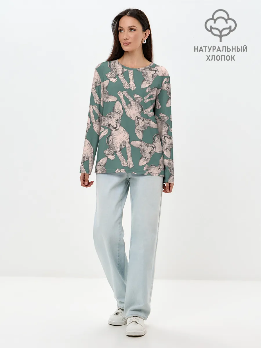 Лонгслив женский. Хлопок / Котёнок сфинкса