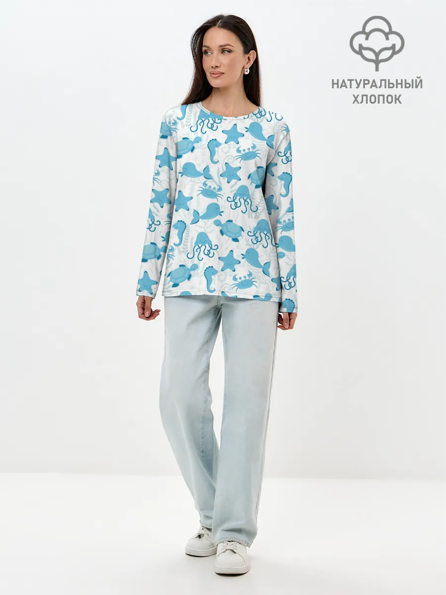Лонгслив женский. Хлопок / Морские жители