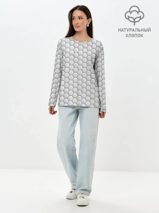 Лонгслив женский. Хлопок / Белая броня на тёмном фоне