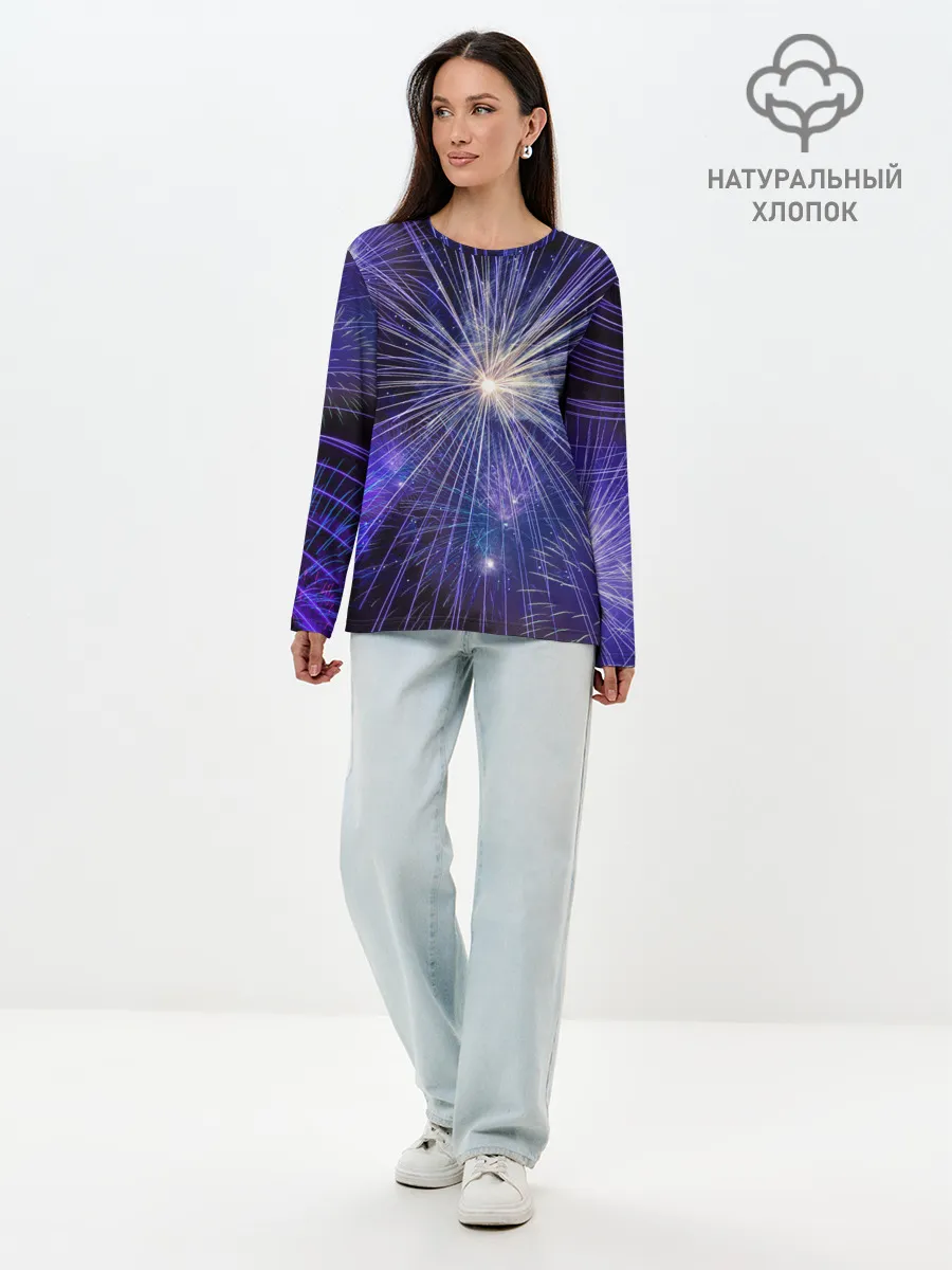 Лонгслив женский. Хлопок / Фейерверк
