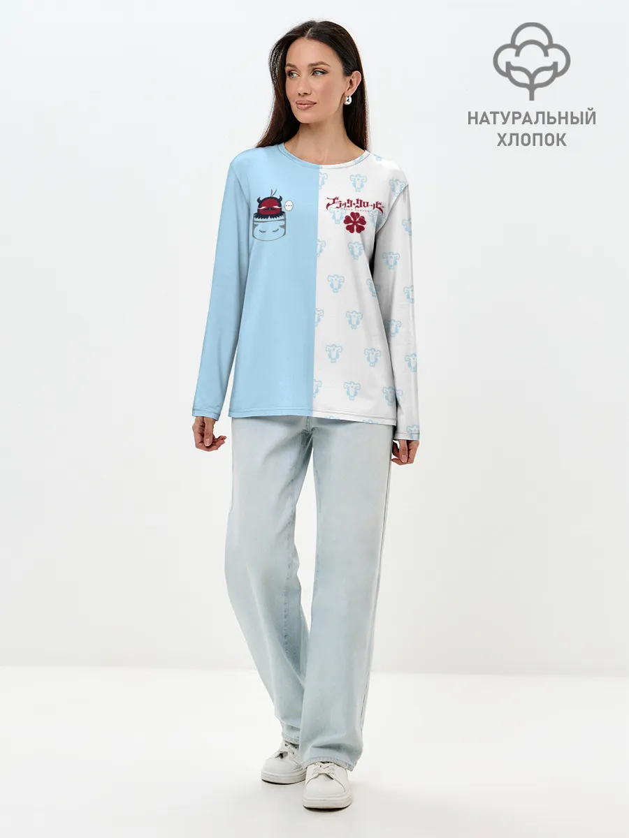 Лонгслив женский. Хлопок / Чёрный клевер Неро в кармашке