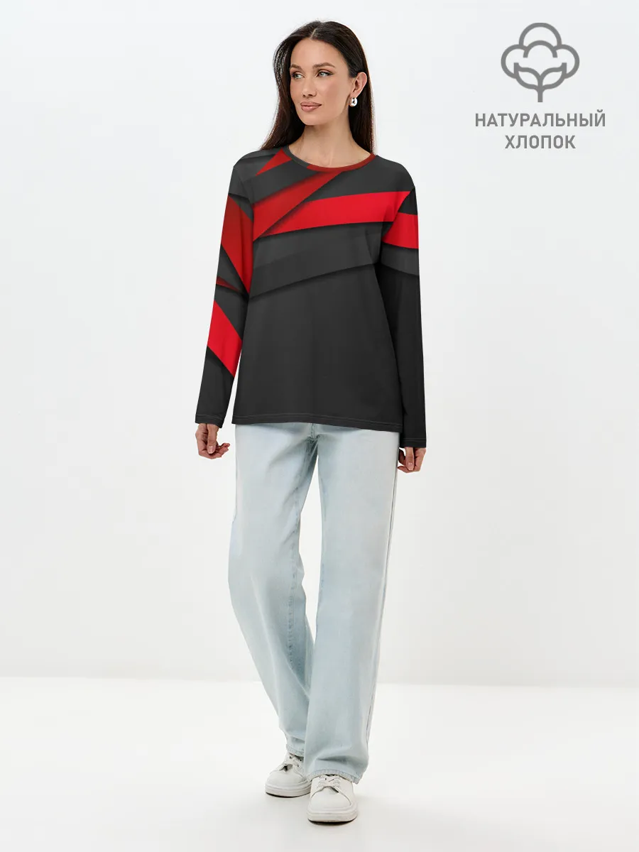 Лонгслив женский. Хлопок / Красные полосы