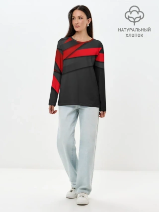 Лонгслив женский. Хлопок / Красные полосы