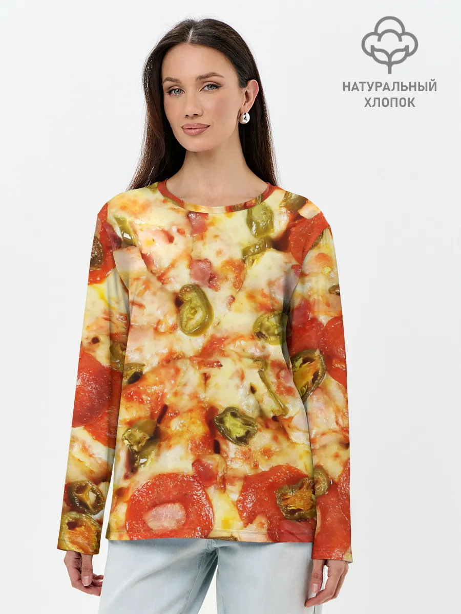 Лонгслив женский. Хлопок / Пицца