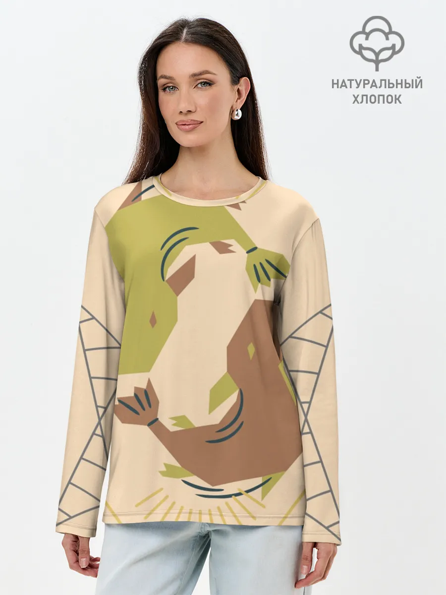 Лонгслив женский. Хлопок / Рыбы. Знаки зодиака, море