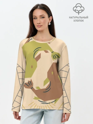 Лонгслив женский. Хлопок / Рыбы. Знаки зодиака, море