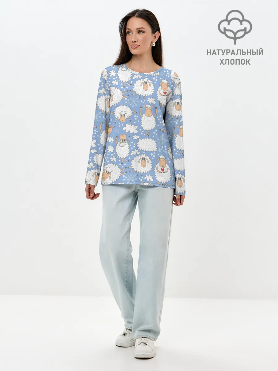 Лонгслив женский. Хлопок / Счастливые овечки