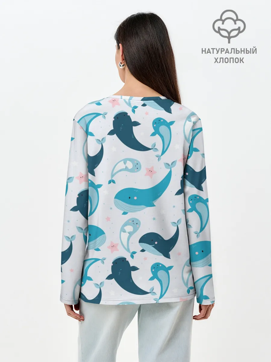 Лонгслив женский. Хлопок / Киты и тюлени